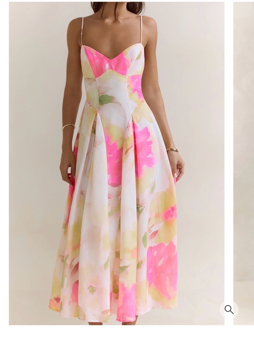 Pink & Cream Floral Spaghetti-strap Midi Dress